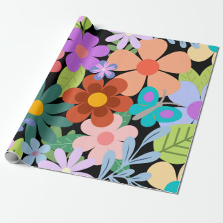  zwart Floral patroon Cadeaupapier