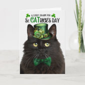 Zwart Fluffy Cat St. CATrick's Day Lucky Charm Feestdagen Kaart (Voorkant)
