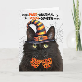 Zwart Fluffy Halloween Kat PURRanormal MEOWolween Feestdagen Kaart