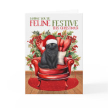 Zwart Fluffy Kerstmis Kat FELINE Feestelijk