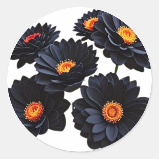 Zwart fluweel bloemen ronde sticker (Voorkant)