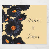 Zwart fluweel bloemen sparkling wijnetiket (Enkel label)