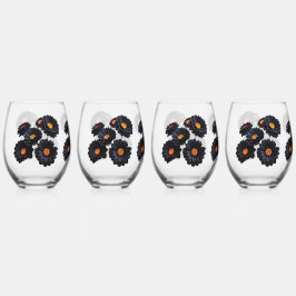 Zwart fluweel bloemen wijnglas zonder voet