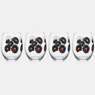 Zwart fluweel bloemen wijnglas zonder voet