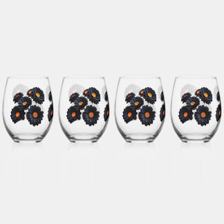 Zwart fluweel bloemen wijnglas zonder voet