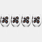 Zwart fluweel bloemen wijnglas zonder voet (Achterkant)