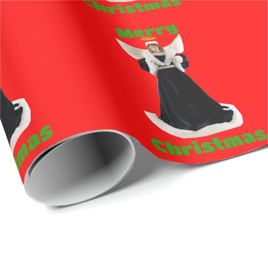 Zwart Fluweel Engel Rood Inpakpapier (Rol Hoek)