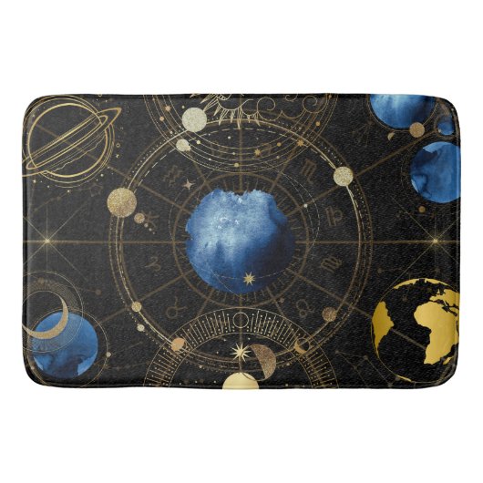 Zwart Fluweel Goud Hemelse Astrologie Badmat (Voorkant)