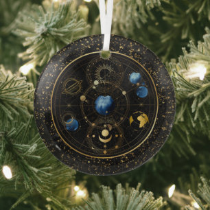 Zwart Fluweel Goud Hemelse Astrologie Glas Ornament