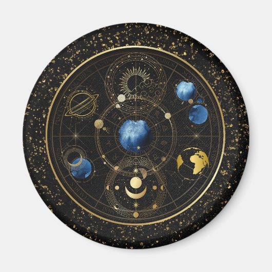 Zwart Fluweel Goud Hemelse Astrologie Magneet (Voorkant)