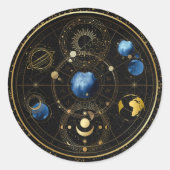 Zwart Fluweel Goud Hemelse Astrologie Ronde Sticker (Voorkant)