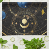 Zwart Fluweel Goud Hemelse Astrologie Theedoek (Gevouwen)