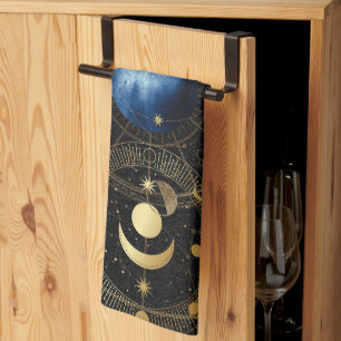 Zwart Fluweel Goud Hemelse Astrologie Theedoek