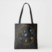 Zwart Fluweel Goud Hemelse Astrologie Tote Bag (Voorkant)