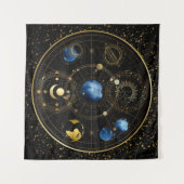 Zwart Fluweel Goud Hemelse Astrologie Wandkleed (Voorkant (horizontaal))