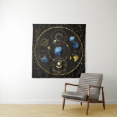 Zwart Fluweel Goud Hemelse Astrologie Wandkleed (In situ)