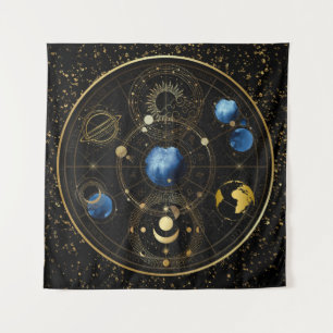 Zwart Fluweel Goud Hemelse Astrologie Wandkleed
