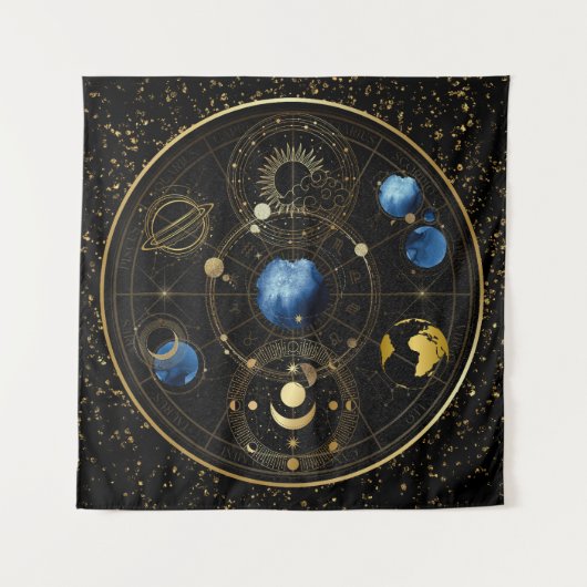 Zwart Fluweel Goud Hemelse Astrologie Wandkleed (Voorkant)