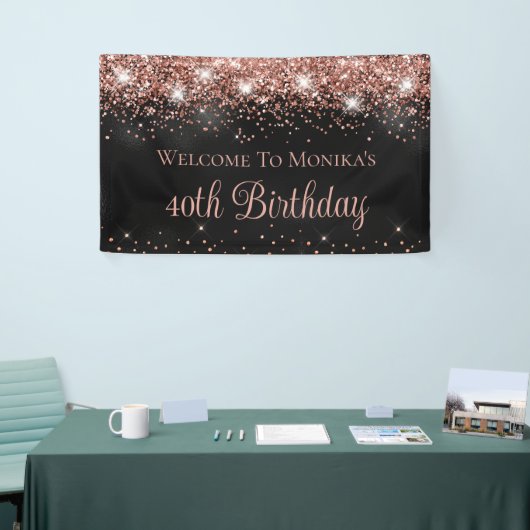 Zwart Folie Roos Gouden Glitter 40e Verjaardag Wel Spandoek (Beurs)