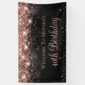 Zwart Folie Roos Gouden Glitter 40e Verjaardag Wel Spandoek (Verticaal)