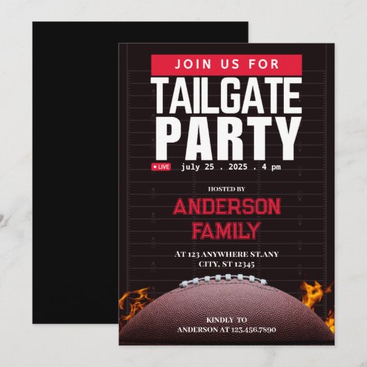 Zwart Football Tailgate Party Kaart (Voorkant / Achterkant)