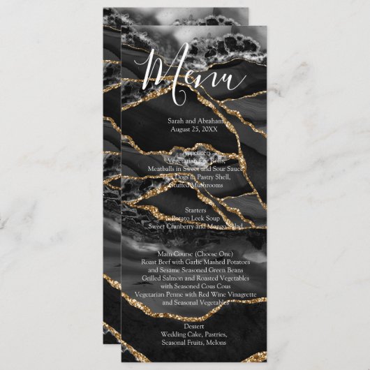 Zwart Formal Minimalistisch Fancy Luxe Bruiloft Me Menu (Voorkant / Achterkant)