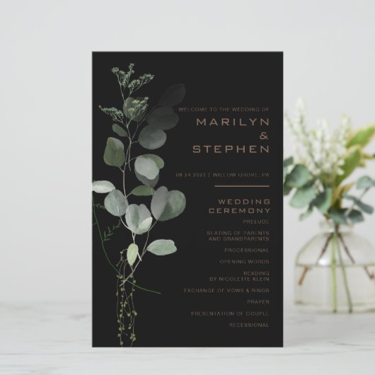 Zwart formeel minimaal eucalyptusprogramma (Staand voorkant)