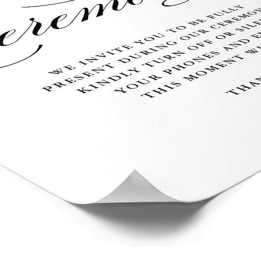 Zwart Formele Calligrafie Unplugged Ceremonie Poster (Hoek)