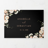 Zwart Formele Koninklijke Bloemen Bruiloft Drieluik Uitnodiging (Cover)