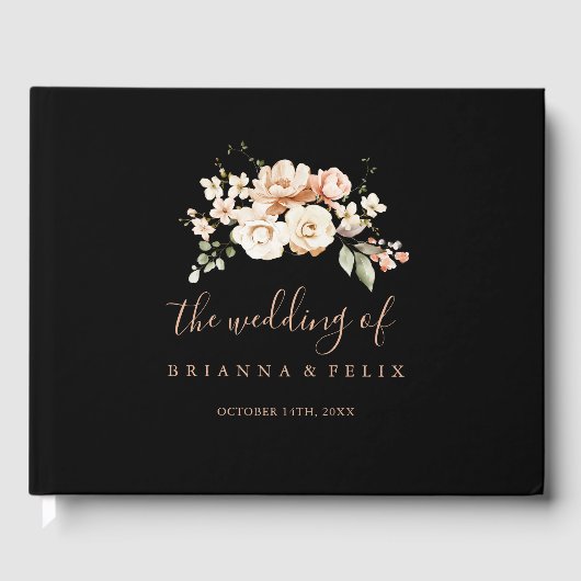 Zwart Formele Koninklijke Bloemen Bruiloft Gastenboek (Voorkant)