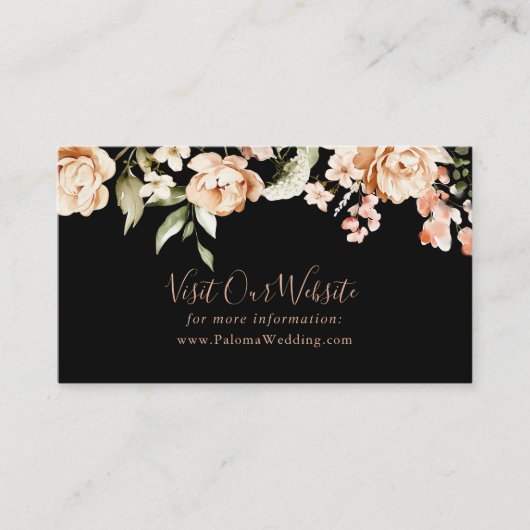 Zwart Formele Koninklijke Bloemen Bruiloft Website Informatiekaartje (Voorkant)