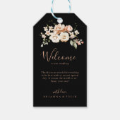 Zwart Formele Koninklijke Bloemen Bruiloft Welkom Cadeaulabel (Voorkant)