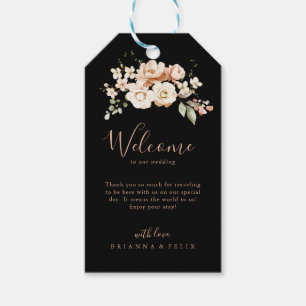 Zwart Formele Koninklijke Bloemen Bruiloft Welkom Cadeaulabel