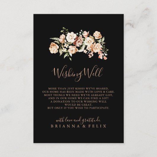 Zwart Formele Koninklijke Bloemen Bruiloft Wishing Informatiekaartje (Voorkant)