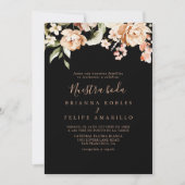 Zwart Formele Koninklijke Bloemen Nuestra Boda Bru Kaart (Voorkant)