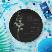 Zwart formele minimale eucalyptuskaasbruiloft papieren bordje (Feest)