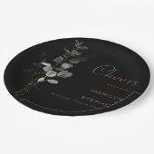 Zwart formele minimale eucalyptuskaasbruiloft papieren bordje (Gekanteld)