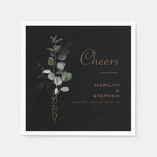 Zwart formele minimale eucalyptuskaasbruiloft servet (Voorkant)