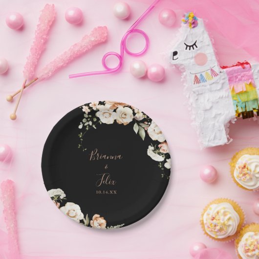 Zwart Formele Royal Floral bruidstaart Papieren Bordje (Feest)