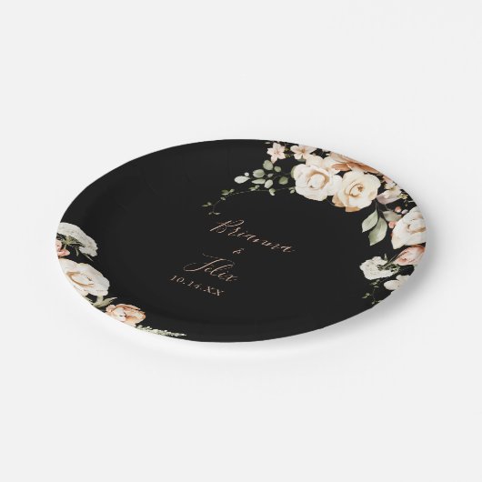 Zwart Formele Royal Floral bruidstaart Papieren Bordje (Gekanteld)