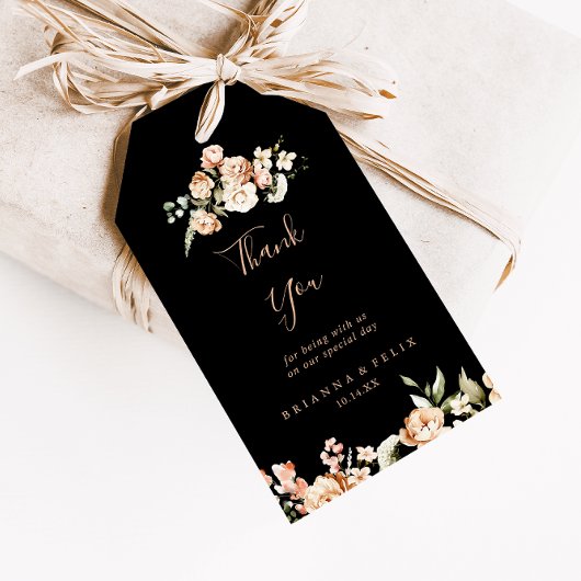 Zwart Formele Royal Floral bruiloft dank u Cadeaulabel
