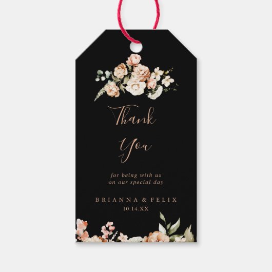 Zwart Formele Royal Floral bruiloft dank u Cadeaulabel (Voorkant)