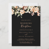 Zwart Formele Royal Floral bruiloft receptie Kaart (Voorkant)