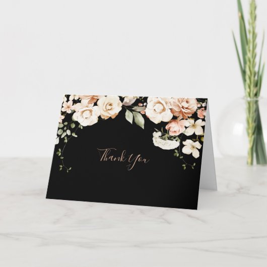 Zwart Formele Royal Floral gevouwen bruiloft Bedankkaart (Voorkant)