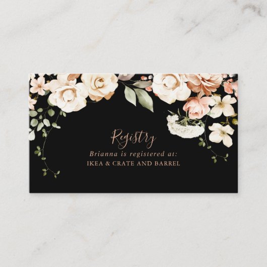 Zwart Formele Royal Floral Wedding Gift Registry Informatiekaartje (Voorkant)