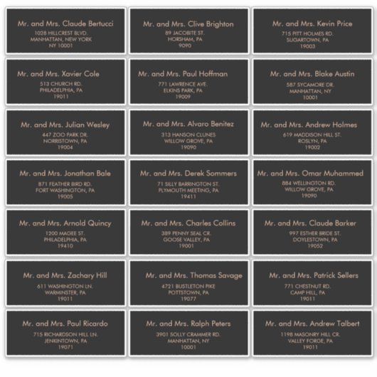 Zwart Formele Royal Wedding Gast Adres Label (Voorkant)