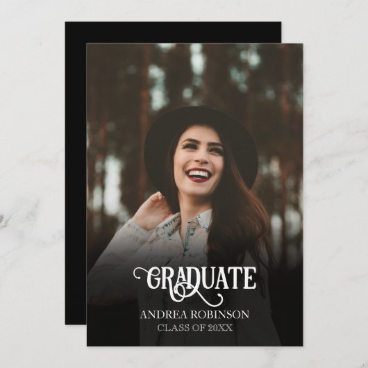 Zwart foto afstuderen kaart (Voorkant / Achterkant)