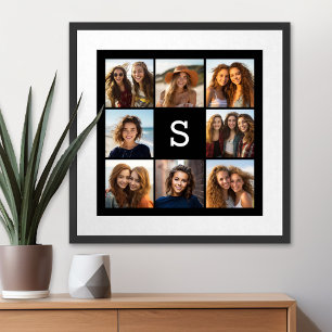 Zwart Foto Collage Aangepaste Monogram Poster