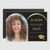 Zwart fotoboog Afstuderen Save the Date kaart Magnetische Uitnodiging (Voorkant / Achterkant)