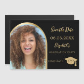 Zwart fotoboog Afstuderen Save the Date kaart Magnetische Uitnodiging (Voorkant / Achterkant)